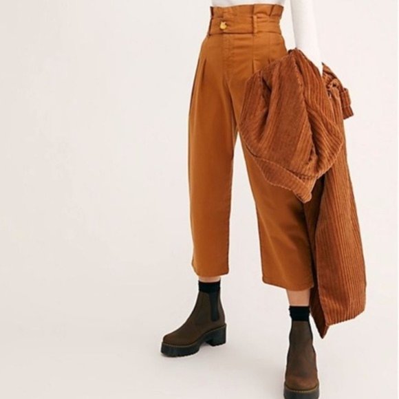 Free People Pants - Free People Paper Bag Pants Cropped High Waisted in Burnt Orange